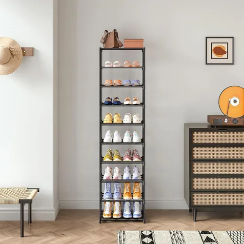 Vista 6 de Autonomier Zapatero alto de 10 niveles, estante de zapatos estrecho y ligero, soporte vertical compacto para zapatos, pequeño ahorro de espacio