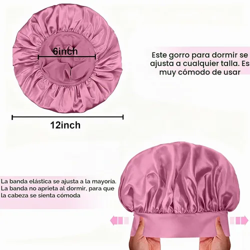 Vista 7 de 4 gorros de satén de seda para dormir, banda ancha elástica para mujeres y hombres, gorros de seda para cabello rizado para dormir