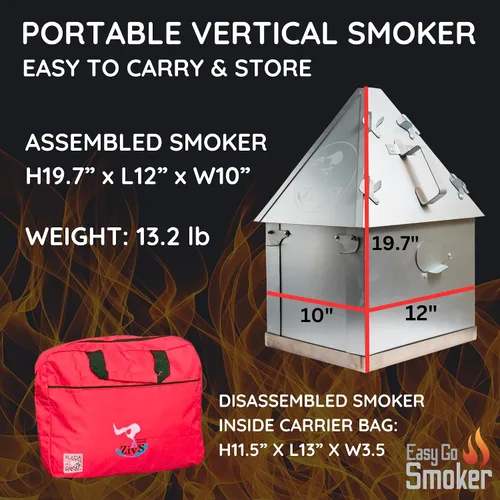 Vista 6 de Ahumador vertical de pellets plegable y portátil, ahumador de carne de 19.7 pulgadas para parrilla de barbacoa, cocina al aire libre, camping