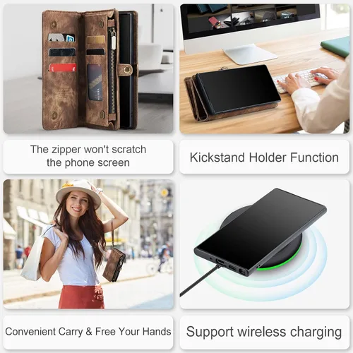 Vista 6 de Asuwish Funda de teléfono para Samsung Galaxy Note 10 Glaxay Note10 5G con cremallera, funda desmontable con protector de pantalla de vidrio