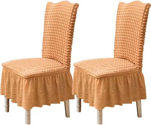Vista 35 de Qubjus Juego de 2 fundas elásticas para sillas de comedor con falda, extraíbles y lavables, para sillas de cocina, juego de fundas protectoras