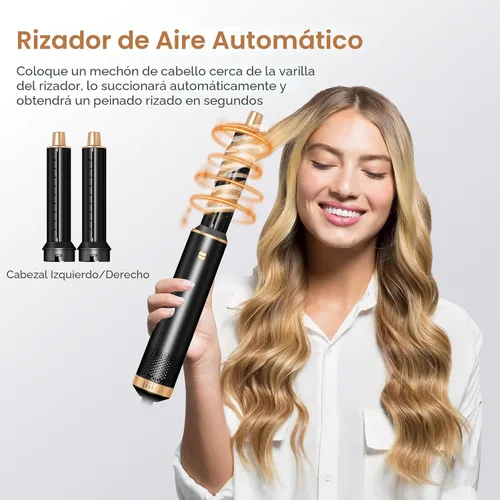 Vista 3 de Juego de cepillos secadores de pelo 5 en 1, cepillo secador de pelo desmontable y estilizador de aire caliente, moldeador automático de aire