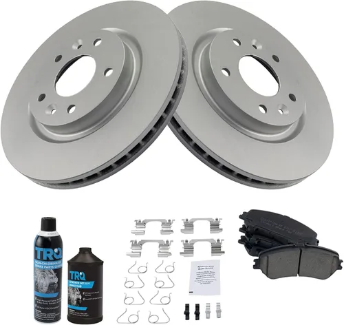 Vista 2 de TRQ Kit de pastillas de freno delantero y rotor, kit químico de freno, pastillas de freno de cerámica premium con revestimiento G compatible
