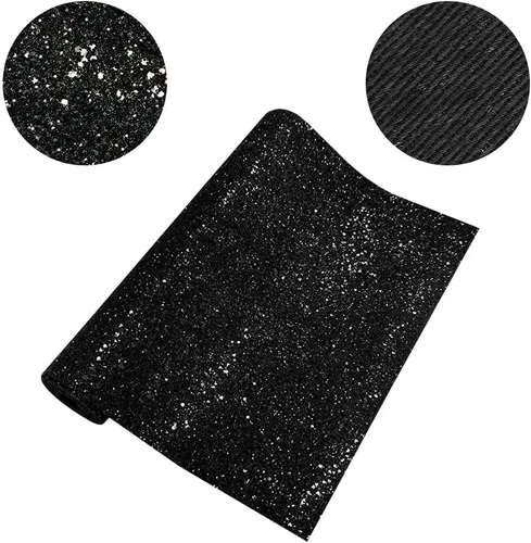 Vista 3 de Rollo de piel sintética con purpurina gruesa de color liso, 12 x 53 pulgadas, tela de costura sintética brillante para lazos para el cabello, Negro