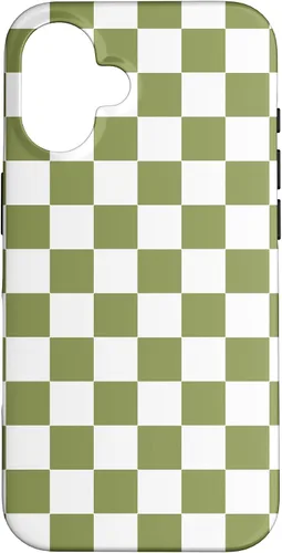Vista 32 de Funda para iPhone 17 con diseño de cuadros verde oliva estético retro