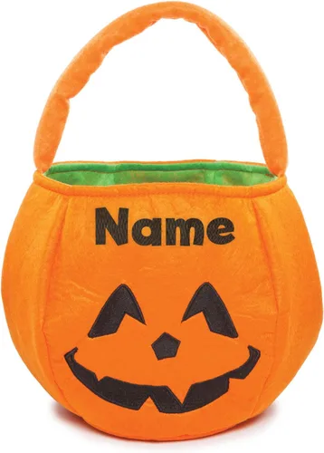 Vista 3 de Halloween Trick or Treat Bucket Bag Nombre personalizado bordado en cesta de dulces de felpa para niños