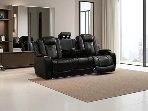 Vista 88 de Juego de sofá reclinable eléctrico, seccional de cuero transpirable beige, juego de muebles de sala de estar, 2 piezas, sofá reclinable eléctrico