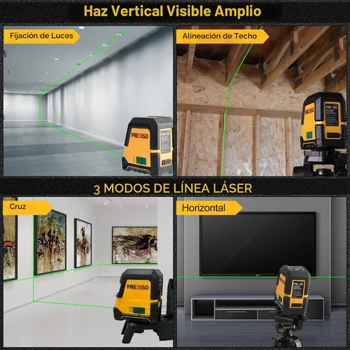Vista 2 de PREXISO Nivel láser con trípode: láser de línea de módulos duales recargables de 100 pies, herramienta niveladora cruzada de gran angular
