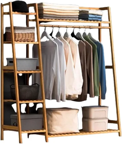 Vista 11 de Freestanding Clothes Hanging Rack with Hooks,Bamboo Garment Rack with Shoe Shelf,Heavy Duty Bamboo Garment Rack,Heavy Duty Bamboo Clothes Rail