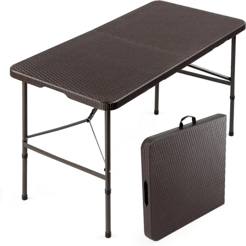 Vista 10 de Vingli - Mesa plegable de 4 pies de plástico para camping, altura ajustable en 3 niveles, portátil para interiores/exteriores, mesa de fiesta Negro