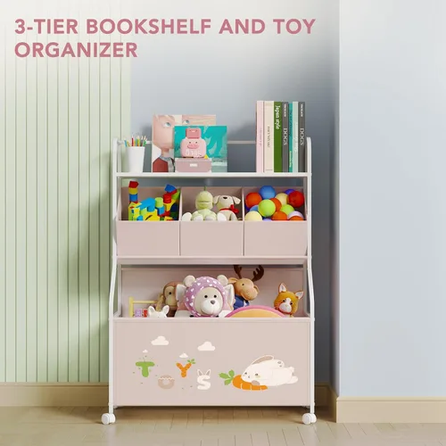 Vista 2 de BBLIKE Organizador de Almacenamiento de Juguetes con Ruedas - Caja de Juguetes Grande de 3 Niveles para Niños, Almacenamiento de Cofre de Juguetes