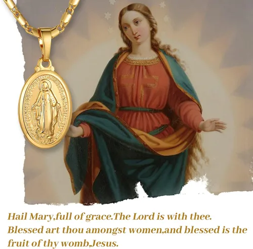 Vista 2 de GOLDCHIC JEWELRY Cruz personalizada INRI CrucifijoMiraculous Virgin Mary colgante con cadena joyería de Christain para mujeres y hombres oro de 18