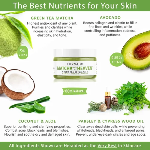 Vista 2 de LILY SADO MATCHA MADE IN HEAVEN™ Máscara facial de té verde matcha y aguacate - Mascarilla facial vegana orgánica natural - Defensa antioxidante
