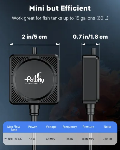 Vista 6 de Pawfly Mini bomba de aire para acuario, kit aireador de oxígeno ultra silencioso para peceras de 1 a 15 galones con tubo de aire, piedra de aire