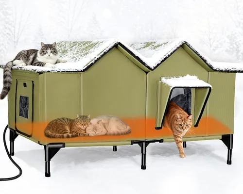 Vista 11 de Casa para gatos extra grande con calefacción para gatos exteriores, refugio de invierno aislado a la intemperie con almohadilla térmica termostática