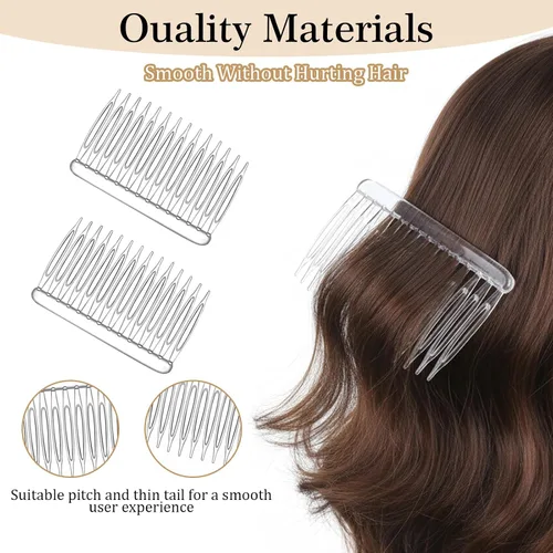 Vista 3 de 8 peines de pelo de lado transparente para mujer, clip de peine lateral francés transparente, 14 dientes, peines de velo de novia, clips vintage