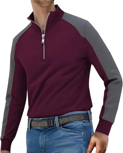 Vista 9 de Quarter Zip Pullover for Men, Color Block Long Sleeve Mock Neck, Athletic Sweatshirt for Fall and Winter