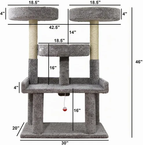 Vista 3 de Prestige Cat Trees Árbol para gatos de 46 pulgadas XXL resistente – Torre para gatos de interior extra grande y resistente con múltiples perchas