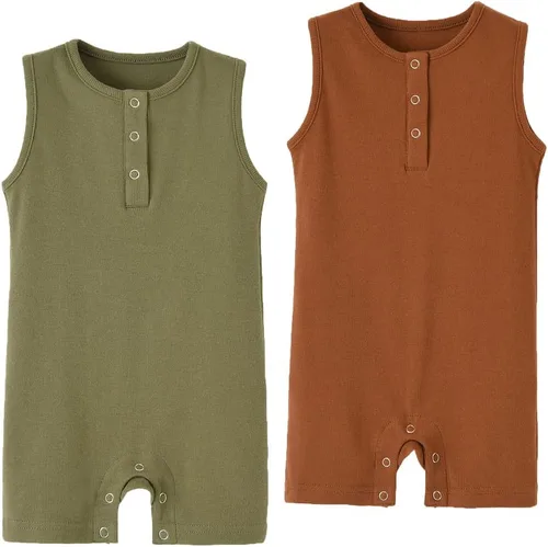 Vista 9 de Baby Boys Sleeveless Romper,Newborn Tank Top Summer Clothes Short Jumpsuit Gris azulado