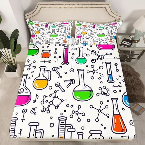 Vista 27 de Juego de ropa de cama ajustable con fórmula informática para niños y niños, diseño de geometría de acuarela, números, fórmula matemática, juego