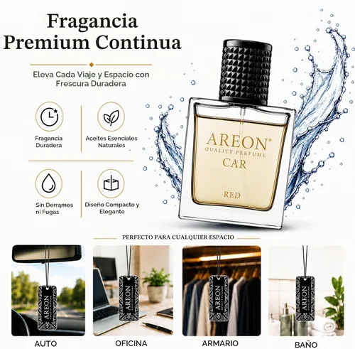 Vista 5 de AREON MCP03 Perfume para Coche 1.7 Fl Oz. (50ml) Botella de Vidrio Ambientador en Aerosol para Coche, Aroma RED Rojo