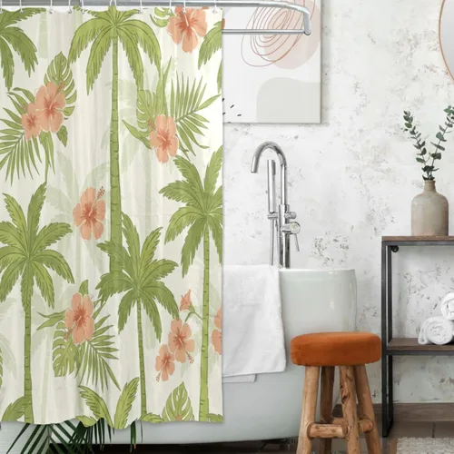 Vista 16 de MNSRUU Fabric Shower Curtain, Flowers and Butterflies Pink Waterproof Polyester Curtains with Hooks for Home Bathroom Decorative