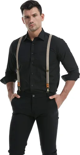Vista 3 de MENDENG Tirantes ajustables para hombre clips de metal de bronce con cuero