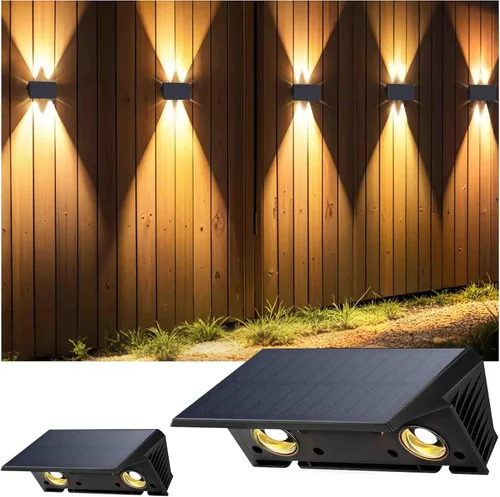 Vista 17 de Luces de valla alimentadas por energía solar, modos multicolores, luces solares para valla al aire libre IP67, luces solares de pared arriba
