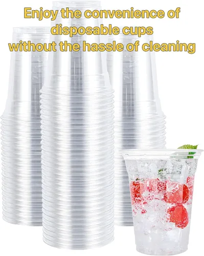 Vista 5 de Plastic Clear Cups [12 oz] with Lids and Straws [10 Set] Disposable Cold Beverage Drinking Iced Coffee Water Juice Tea Party Travel Cafe School