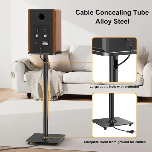 Vista 4 de ELIVED Par de Soportes Universales para Altavoces, Soportes de Estantería de 31 Pulgadas de Altura para Altavoces Satélite Grandes hasta 10 kg