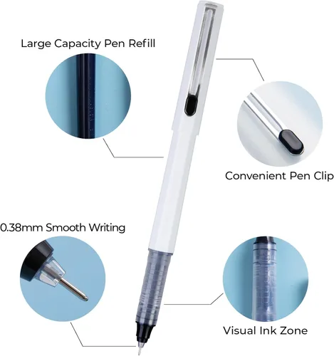 Vista 3 de M&G 12 bolígrafos líquidos de punta fina de 0.015 in, de gran capacidad, tinta negra, bolígrafos de punta extrafina, de secado rápido, escritura