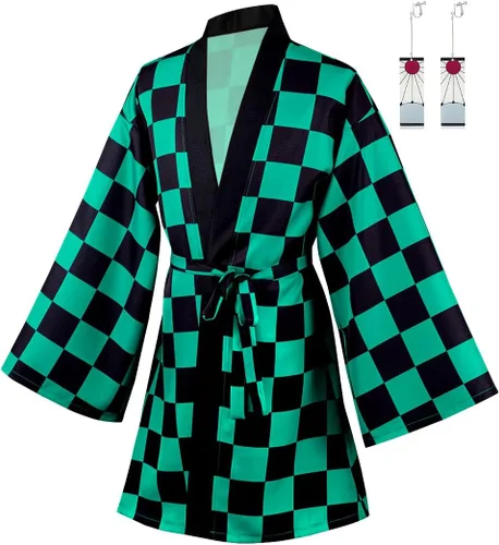 Vista 4 de Conjunto de aretes y bata larga tipo kimono para cosplay