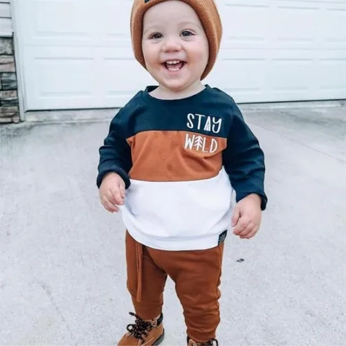 Vista 2 de Doisbetthsay Ropa de otoño e invierno para bebés y niños pequeños, sudadera con cuello redondo, sudadera con cuello redondo y pantalón largo, 2