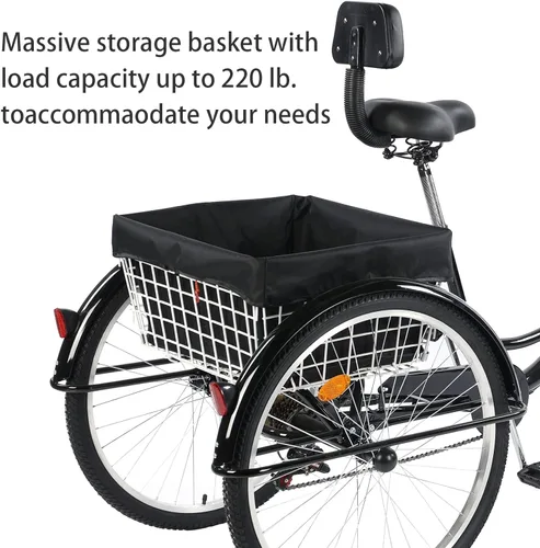 Vista 4 de Triciciclos para adultos con ruedas bajas de 24/26 pulgadas, con cesta de carga, herramienta de montaje completo, triciclos para adultos, triciclos