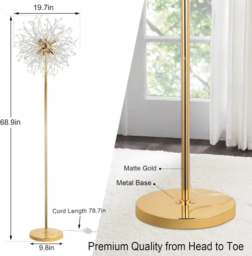 Vista 3 de Lámpara de pie de cristal de 69 pulgadas, lámpara de pie moderna con cristal K9, lámpara de pie LED con interruptor de pie de encendido/apagado