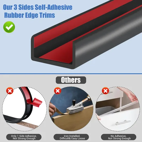 Vista 6 de Borde de goma protector, canal en U autoadhesivo de 1-1/2 pulgadas para maderas, bandas flexibles en forma de U para despegar y pegar, protector