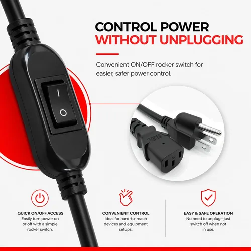 Vista 3 de Cable de alimentación NEMA 5-15P a IEC C13 de 10 pies con interruptor basculante, 16/3 SJTW, 13 amperios 125 voltios, computadora, monitor
