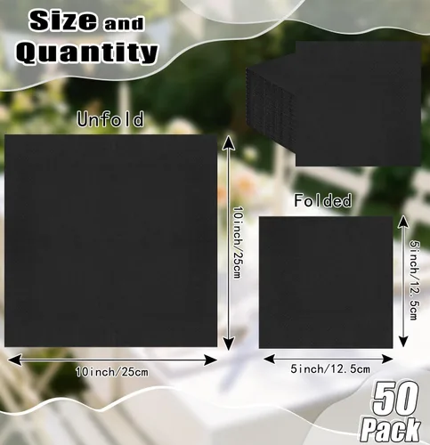 Vista 3 de Servilletas de cóctel negras de 2 capas, servilletas de bebidas, servilletas de postre, servilletas de papel desechables para bodas, fiestas
