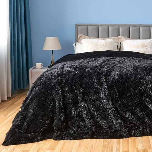 Vista 36 de GONAAP Manta de Tiro Difusa de Piel Sintética Negra Súper Suave Acogedora Felpa Difusa Peluda para Sofá Sillón Cama (Negro, Tiro(50"x60"))