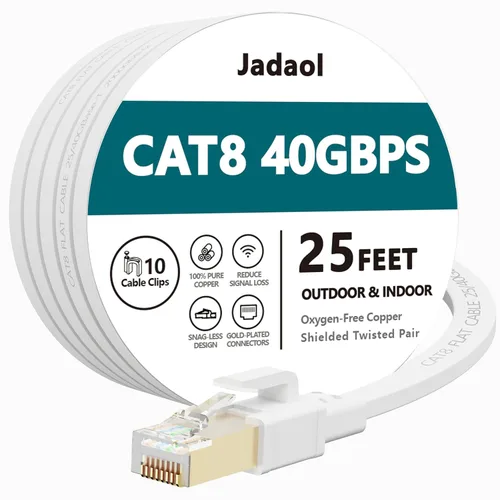 Vista 32 de Jadaol Cable Ethernet Cat8 1.5 pies 40Gbps 2000MHz Cable LAN S/FTP plano