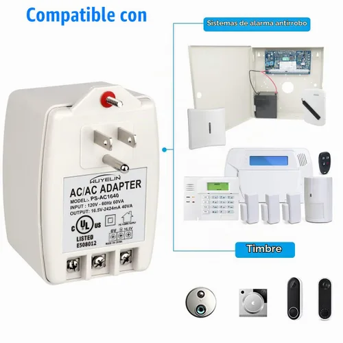 Vista 2 de Sistemas de alarma antirrobo de 16.5 V 40 VA y transformador de timbre, transformador enchufable de 16.5 V compatible con todas las versiones