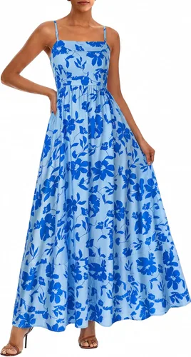 Vista 16 de PRETTYGARDEN Vestido largo de verano para mujer, con tirantes delgados, bohemio, floral, a rayas, para invitadas de boda, playa, vacaciones, vestido