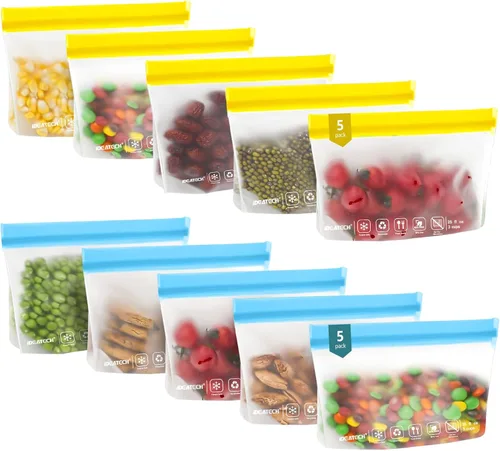 Vista 8 de IDEATECH Bolsas para congelador de cuarto de galón, sin BPA, PEVA, reutilizables, para bocadillos, bolsas de comida de tamaño de cuarto de galón Gris
