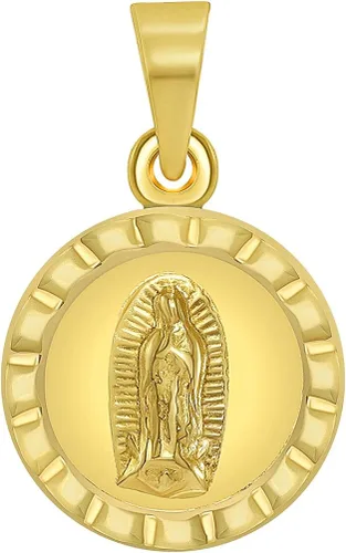 Vista 3 de Colgante de oro amarillo de 14 quilates con dije de medallón de guadalupe y corazón sagrado de Jesús (reversible), Oro amarillo, no aplica
