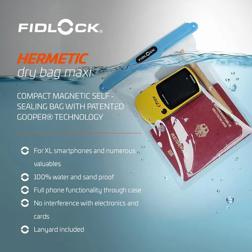 Vista 3 de FIDLOCK Bolsa hermética seca flexible magnética autosellante para teléfono celular 100% a prueba de agua y arena Tamaño práctico con una gran