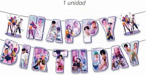 Vista 6 de For K Pop Demon Happy Birthday Banner, Party Decoration With 6 Vortex Decorative Pendants