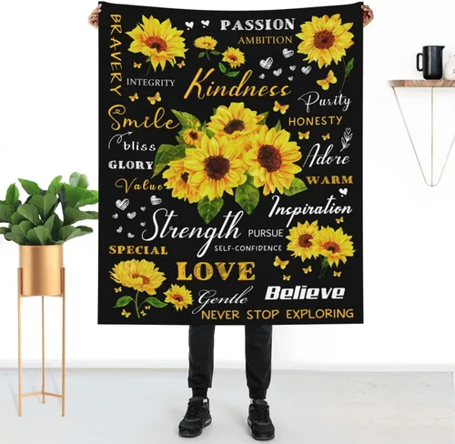 Vista 6 de Regalos de girasol para mujer, manta curativa positiva de girasol, cumpleaños para mujeres y mamá, mantas de franela suave con girasoles decorativos