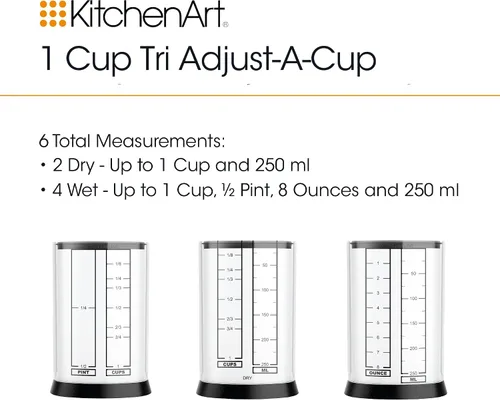 Vista 6 de KitchenArt Taza de Medición Ajustable Tri Adjust A-Cup de 1 Taza, Taza de Medición Ajustable de Vertido Fácil