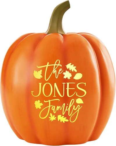 Vista 10 de Let's Make Memories Calabaza iluminada personalizada, decoración de Halloween de Jack o Lantern, nombre de tu familia en una calabaza personalizada