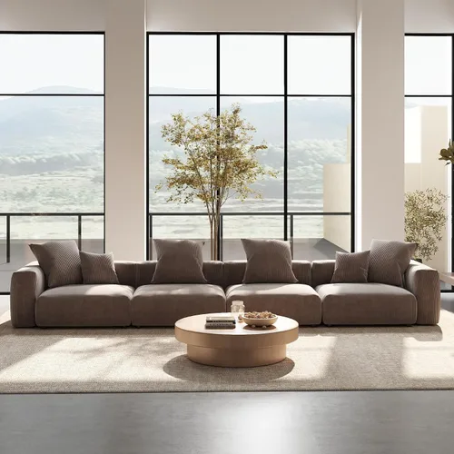 Vista 10 de Sofá seccional modular en forma de nube, sofá en L con otomano, sofá cama de 260 cm de tamaño grande, sofás cama de corduroy para sala de estar